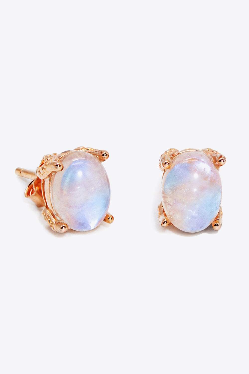 Natural Moonstone 4-Prong Stud Earrings Rose Gold One Size Moonstone - Tophatter Daily Deals