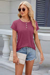 Round Neck Rolled Short Sleeve T-Shirt Cerise Women's T-Shirts - Tophatter Daily Deals