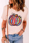 Pumpkin Graphic Round Neck T-Shirt Peach Women's T-Shirts - Tophatter Daily Deals