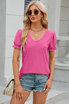 Eyelet Round Neck Flounce Sleeve T-Shirt Women's T-Shirts - Tophatter Daily Deals