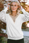 V-Neck Crochet Long Sleeve Blouse Blouses - Tophatter Daily Deals