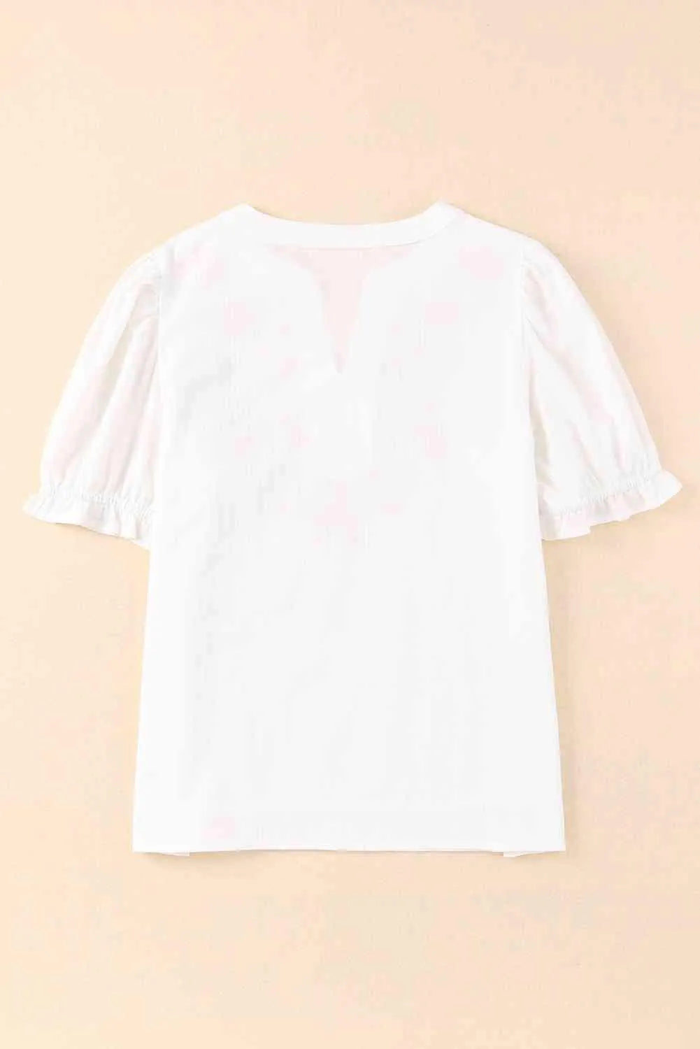 Embroidered Notched Neck Flounce Sleeve Top Blouses - Tophatter Daily Deals