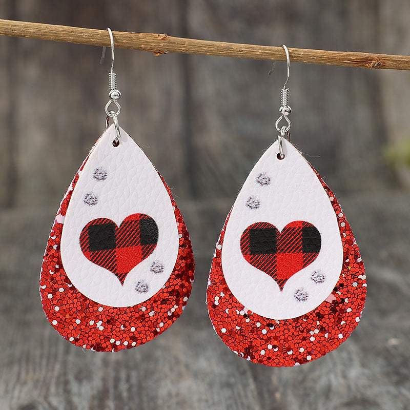 Heart Sequin Leather Teardrop Earrings Red One Size Earrings - Tophatter Daily Deals