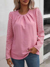 Ruched Round Neck Puff Sleeve Blouse Carnation Pink Blouses - Tophatter Daily Deals