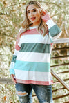 Plus Size Striped Slit Long Sleeve T-Shirt Pastel Blue Women's T-Shirts - Tophatter Daily Deals