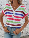 Striped V-Neck Short Sleeve T-Shirt Women's T-Shirts - Tophatter Daily Deals