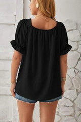 Swiss Dot Smocked Square Neck Short Sleeve T-Shirt Women's T-Shirts - Tophatter Daily Deals