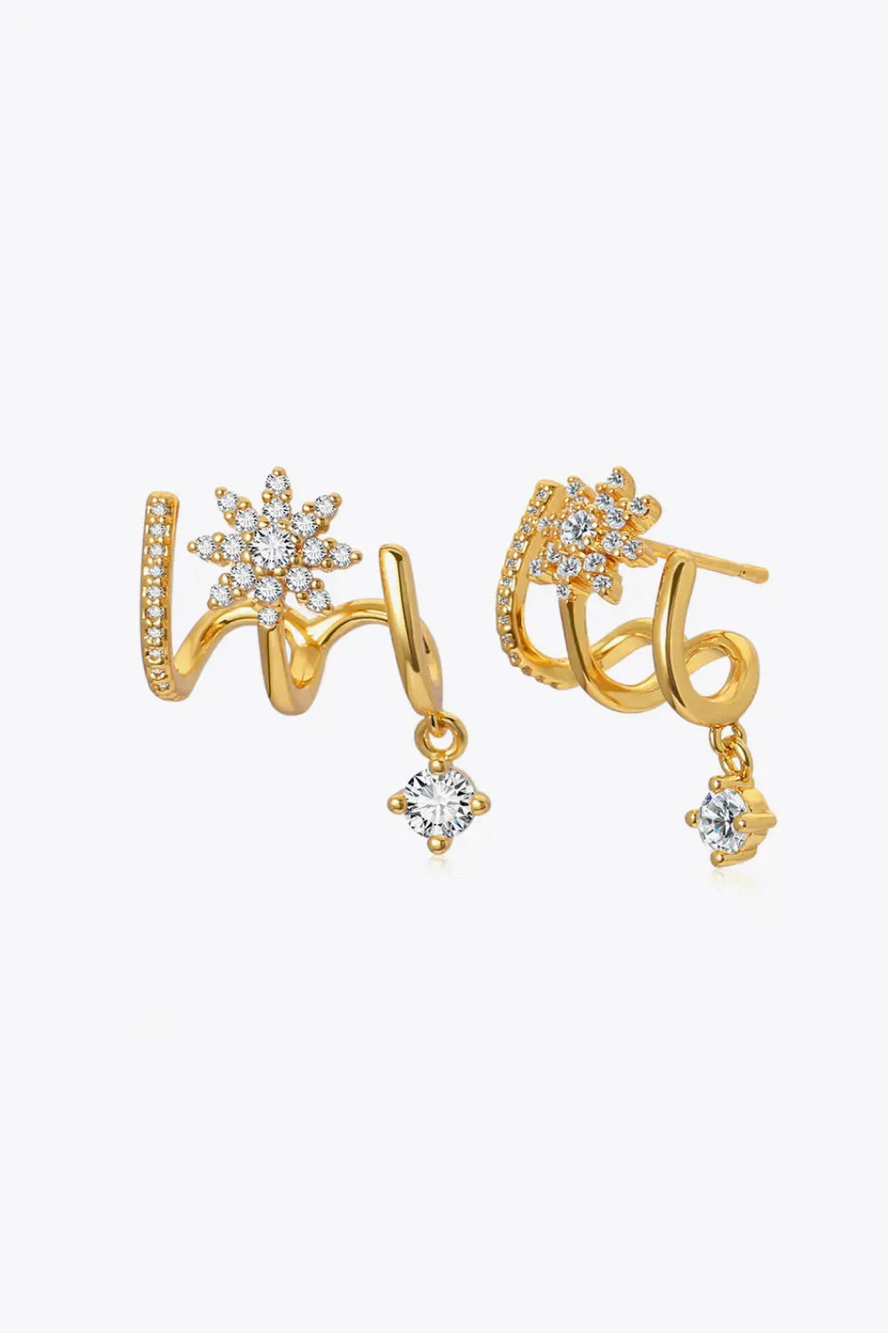 18K Gold Plated Flower Zircon Earrings Gold One Size Earrings - Tophatter Daily Deals