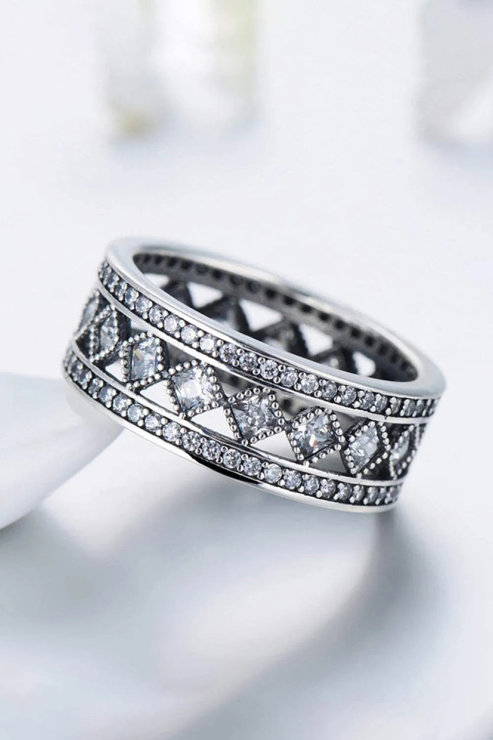 925 Sterling Silver Cutout Cubic Zirconia Ring Rings - Tophatter Daily Deals