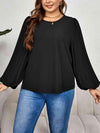 Plus Size Round Neck Puff Sleeve Blouse Black Blouses - Tophatter Daily Deals