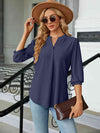 Notched Neck Three-Quarter Sleeve Blouse Women's T-Shirts - Tophatter Daily Deals