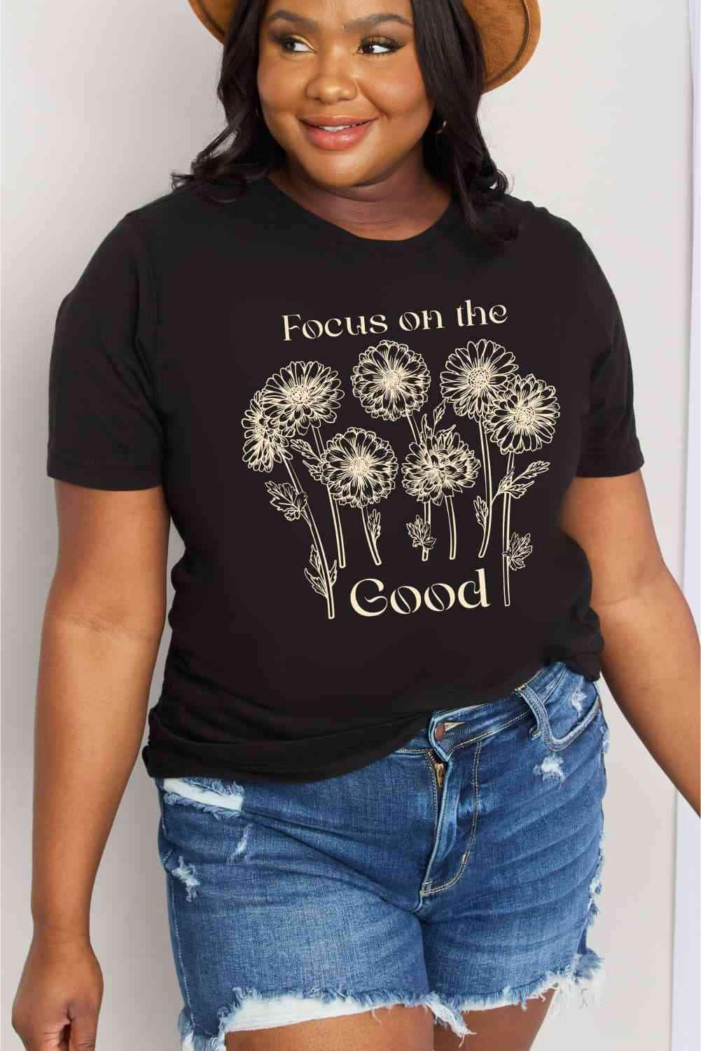 Simply Love Full Size FOCUS ON THE GOOD Graphic Cotton Tee Women's T-Shirts - Tophatter Daily Deals