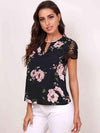 Floral Cutout Round Neck Blouse Blouses - Tophatter Daily Deals