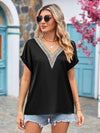 V-Neck Cuffed Blouse Blouses - Tophatter Daily Deals