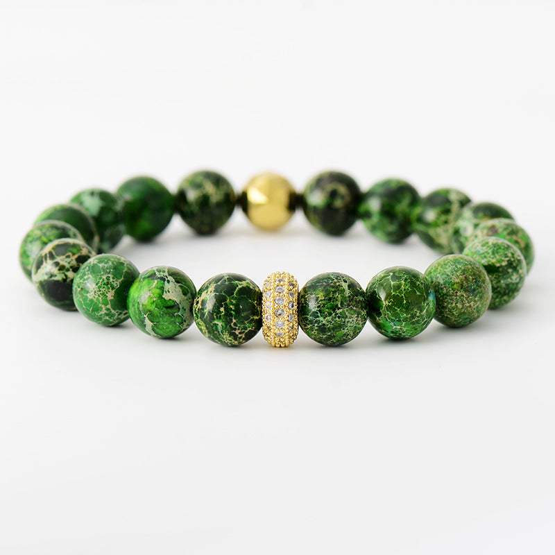 Natural Stone Beaded Bracelet Mid Green One Size Bracelets - Tophatter Daily Deals