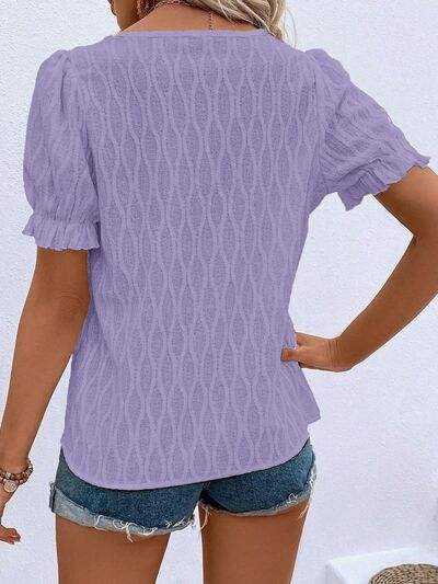 Ruffled Notched Short Sleeve T-Shirt Women's T-Shirts - Tophatter Daily Deals