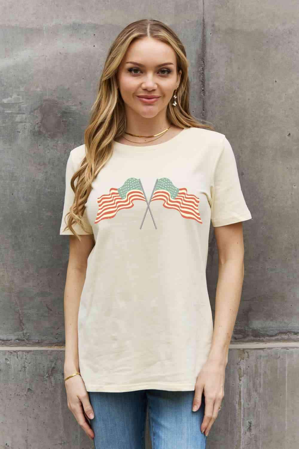 Simply Love US Flag Graphic Cotton Tee Women's T-Shirts - Tophatter Daily Deals