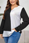 Plus Size Contrast Asymmetrical Long Sleeve Top Women's T-Shirts - Tophatter Daily Deals