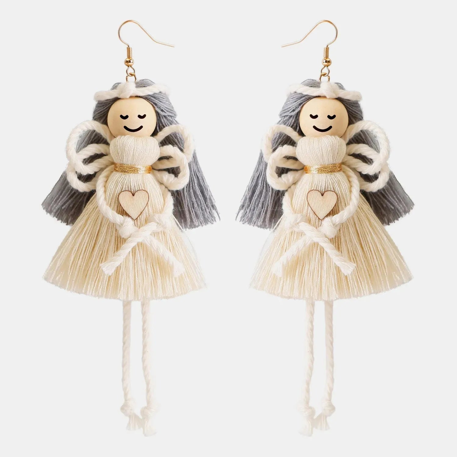 Wood Cotton Cord Brass Angel Dangle Earrings Heather Gray One Size Earrings - Tophatter Daily Deals