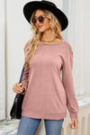 Ruched Round Neck Long Sleeve T-Shirt Blush Pink Women's T-Shirts - Tophatter Daily Deals