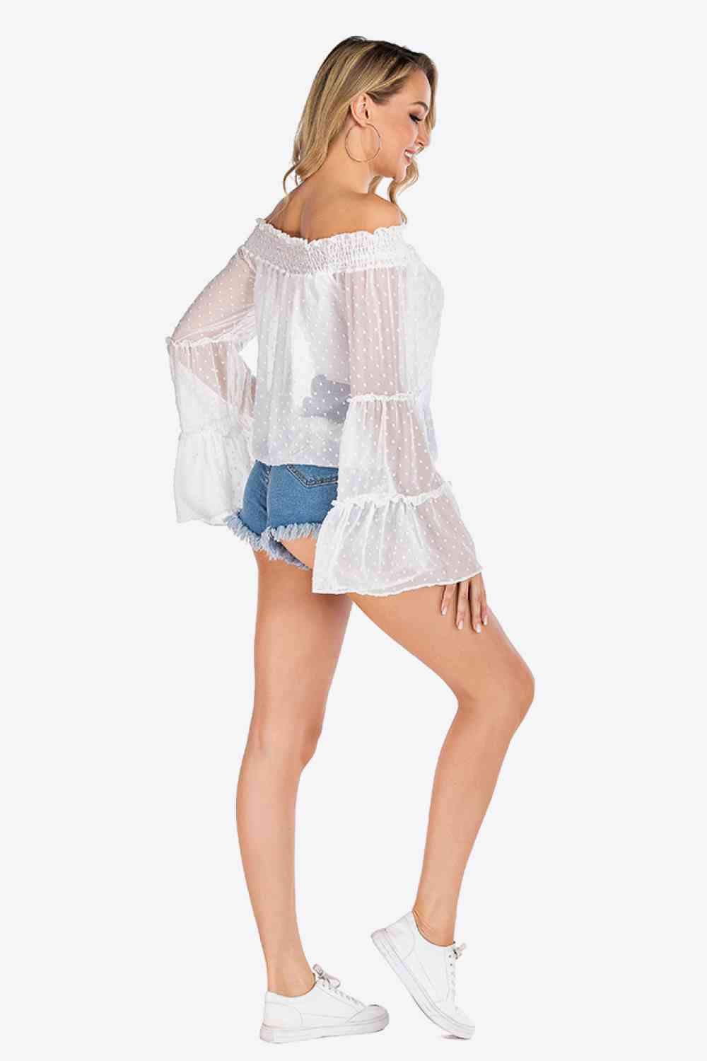 Swiss Dot Off-Shoulder Blouse Blouses - Tophatter Daily Deals