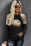 Lip Graphic Sequin Long Sleeve T-Shirt Women's T-Shirts - Tophatter Daily Deals