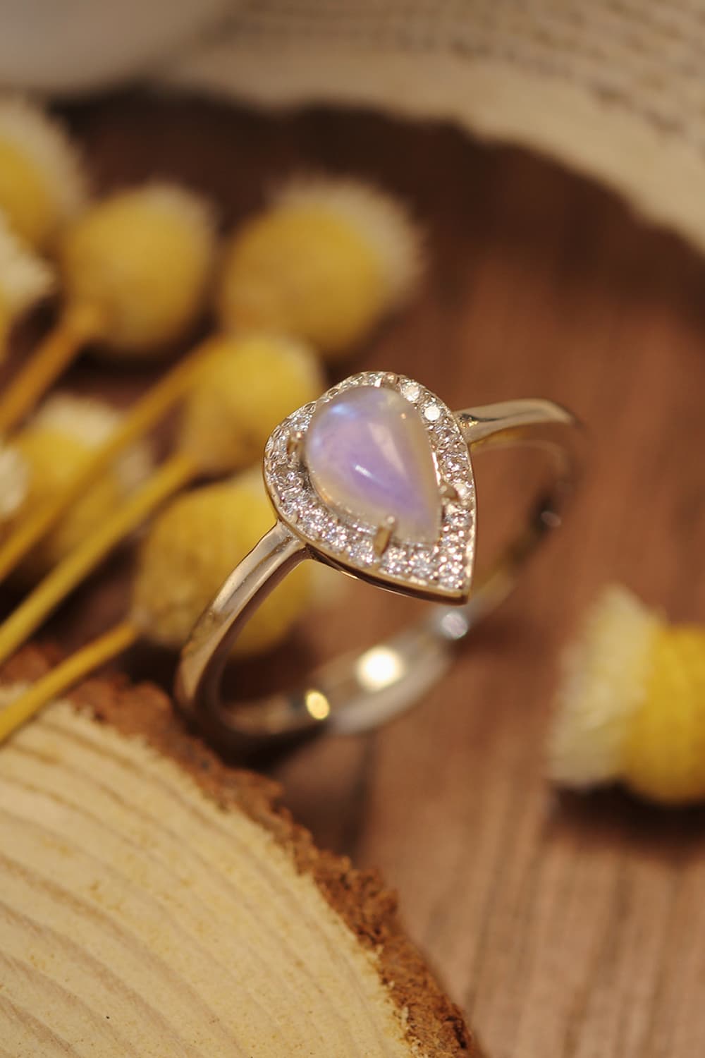 Moonstone Teardrop 925 Sterling Silver Halo Ring Moonstone - Tophatter Daily Deals