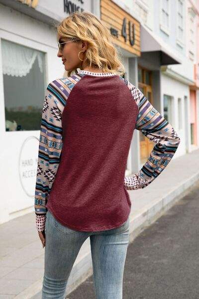 Geometric Round Neck Raglan Sleeve T-Shirt Women's T-Shirts - Tophatter Daily Deals