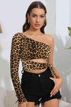 Leopard Cutout One-Shoulder Cropped Top Leopard Blouses - Tophatter Daily Deals