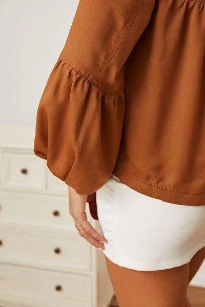 Balloon Sleeve Collared Neck Blouse Blouses - Tophatter Daily Deals