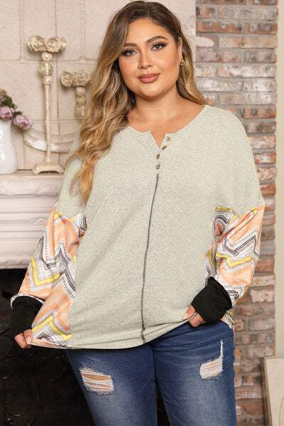 Plus Size Exposed Seam Print Long Sleeve T-Shirt Women's T-Shirts - Tophatter Daily Deals