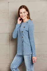 Double Take Ribbed Round Neck Buttoned Tee Women's T-Shirts - Tophatter Daily Deals