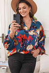 Printed Johnny Collar Raglan Sleeve Blouse Blouses - Tophatter Daily Deals