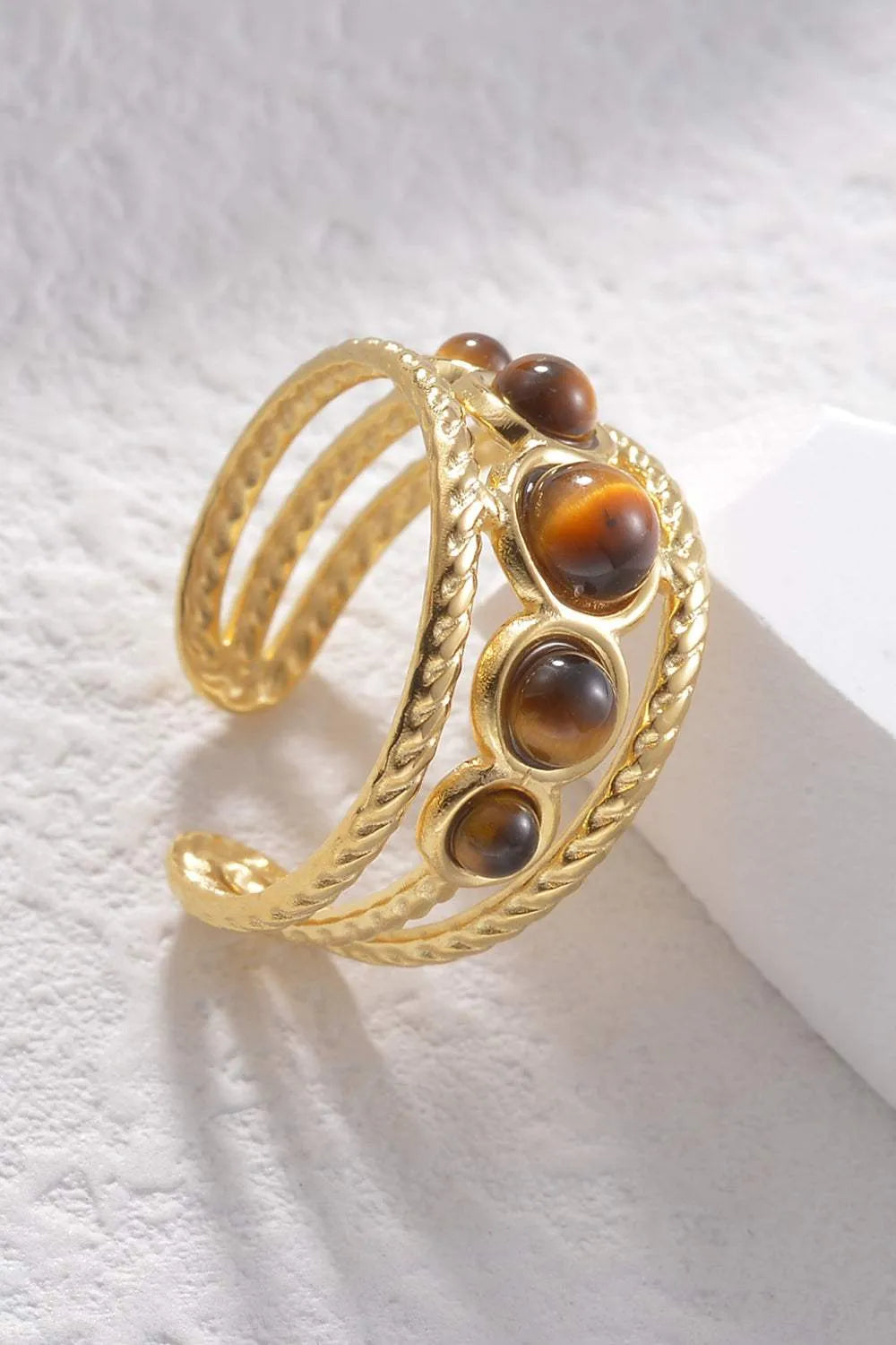 18K Gold Plated Nature Stone Open Ring Rings - Tophatter Daily Deals