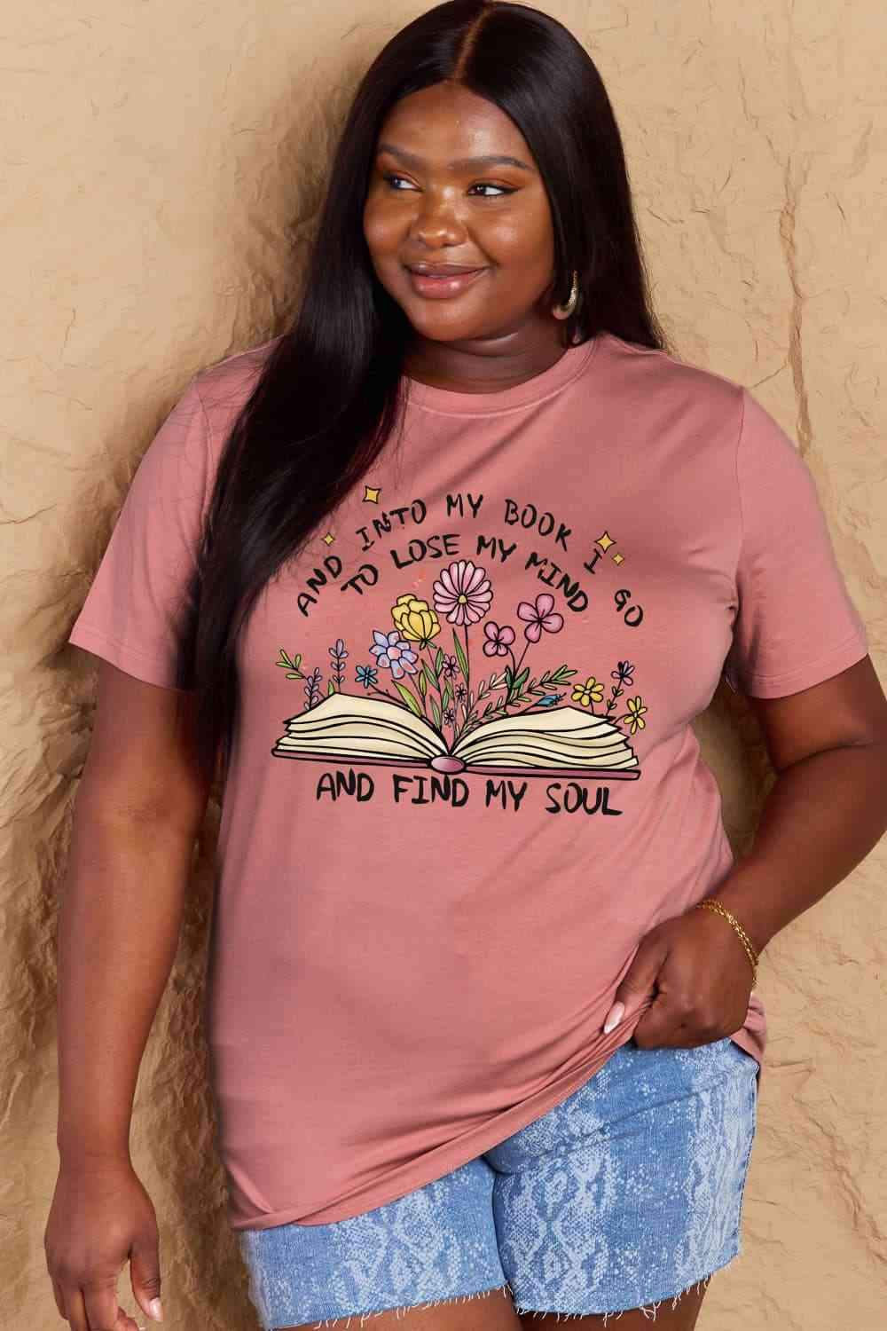 Simply Love Full Size Book & Flower Graphic Cotton Tee Women's T-Shirts - Tophatter Daily Deals