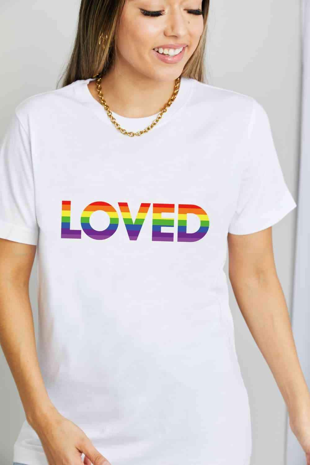 Simply Love LOVED Graphic Cotton T-Shirt Bleach Women's T-Shirts - Tophatter Daily Deals