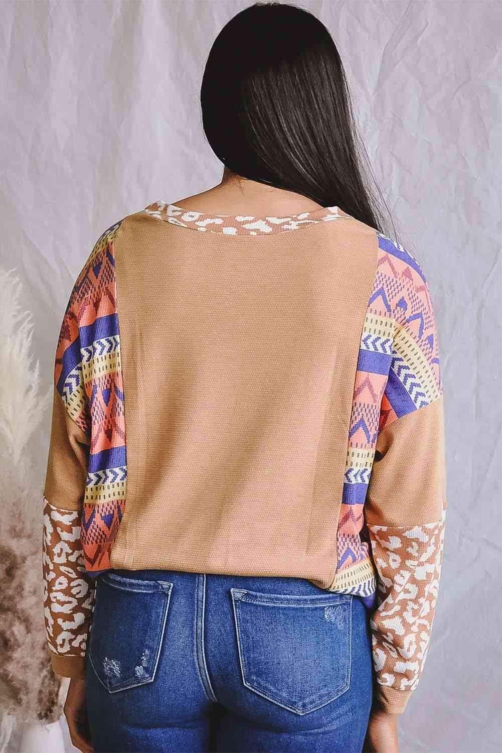 Printed Round Neck Long Sleeve T-Shirt Women's T-Shirts - Tophatter Daily Deals