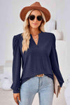 V-Neck Puff Sleeve Blouse Dark Navy Blouses - Tophatter Daily Deals