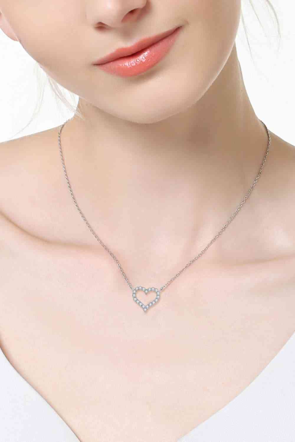 Adored Moissanite Platinum-Plated Heart Necklace Moissanite - Tophatter Daily Deals