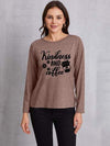 KINDNESS AND COFFEE Round Neck T-Shirt Mocha Women's T-Shirts - Tophatter Daily Deals