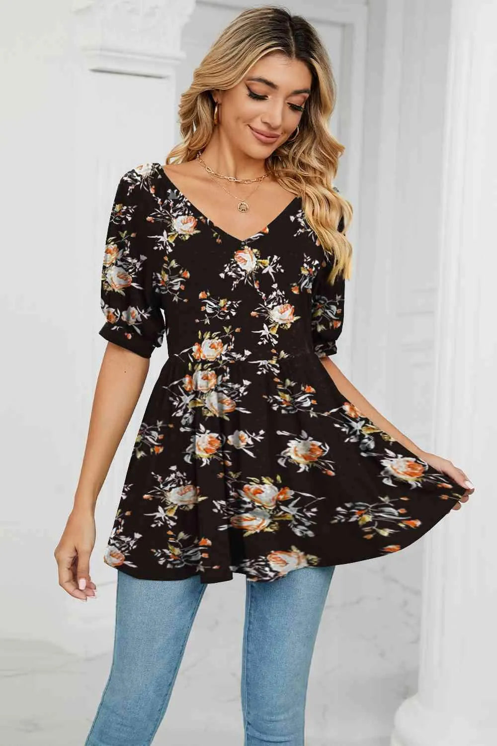 V-Neck Babydoll Blouse Blouses - Tophatter Daily Deals