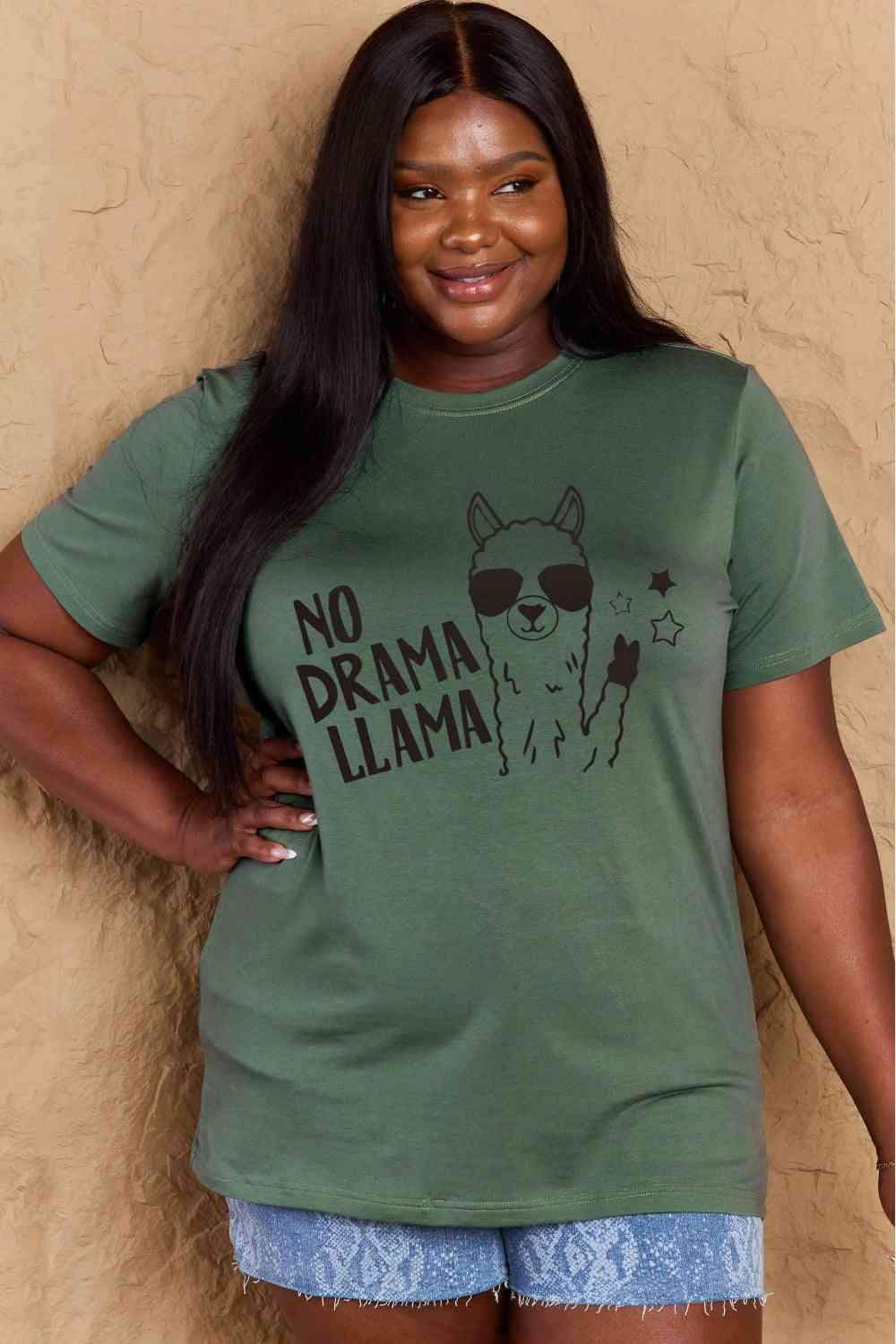 Simply Love Full Size NO DRAMA LLAMA Graphic Cotton Tee Women's T-Shirts - Tophatter Daily Deals