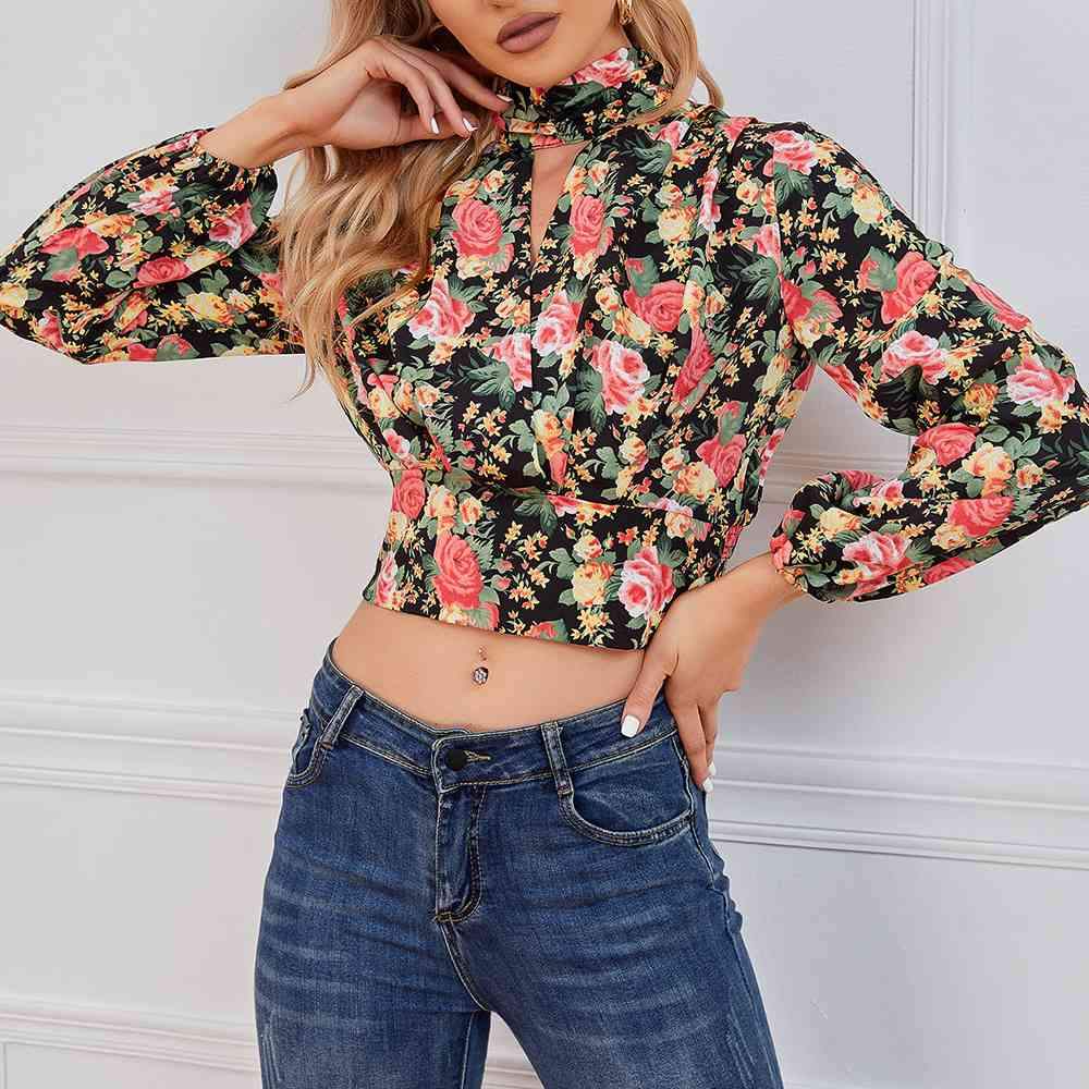 Cropped Floral Print Smocked Waist Blouse Blouses - Tophatter Daily Deals