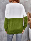 Contrast Crisscross V-Neck Long Sleeve Top Women's T-Shirts - Tophatter Daily Deals