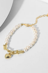 14K Gold Plated Heart Charm Pearl Bracelet Bracelets - Tophatter Daily Deals