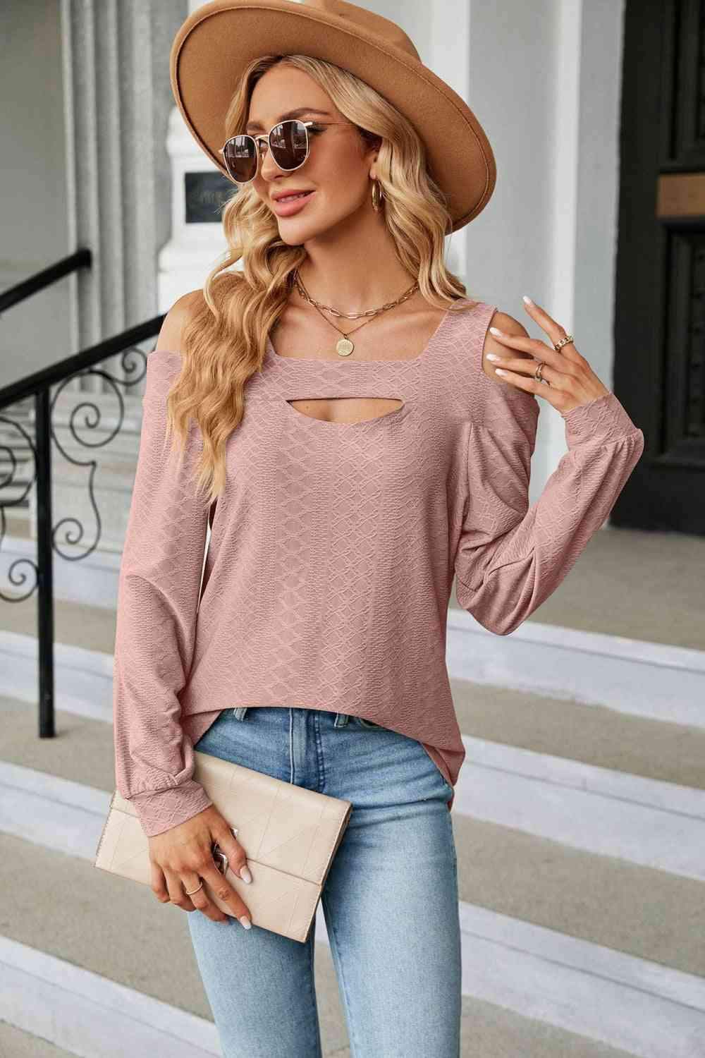 Cold Shoulder Square Neck Cutout Blouse Blouses - Tophatter Daily Deals