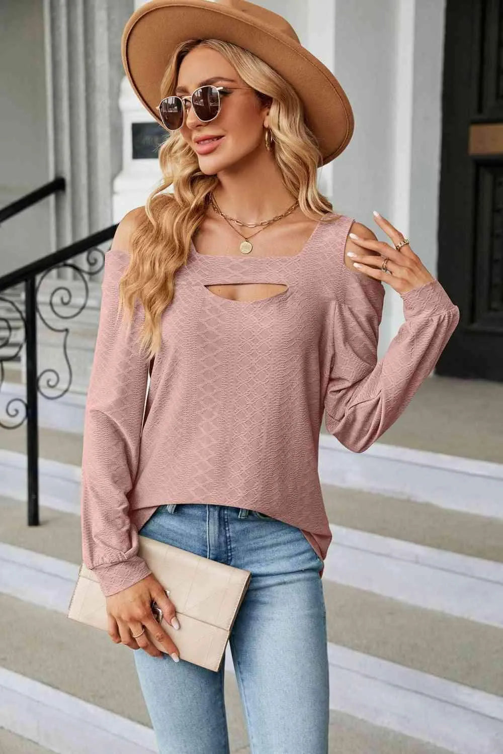 Cold Shoulder Square Neck Cutout Blouse Blouses - Tophatter Daily Deals