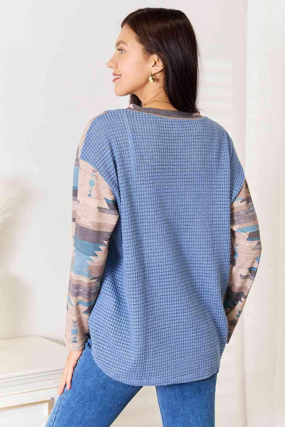 Sew In Love Full Size Waffle Knit Tribal Print Top Blouses - Tophatter Daily Deals