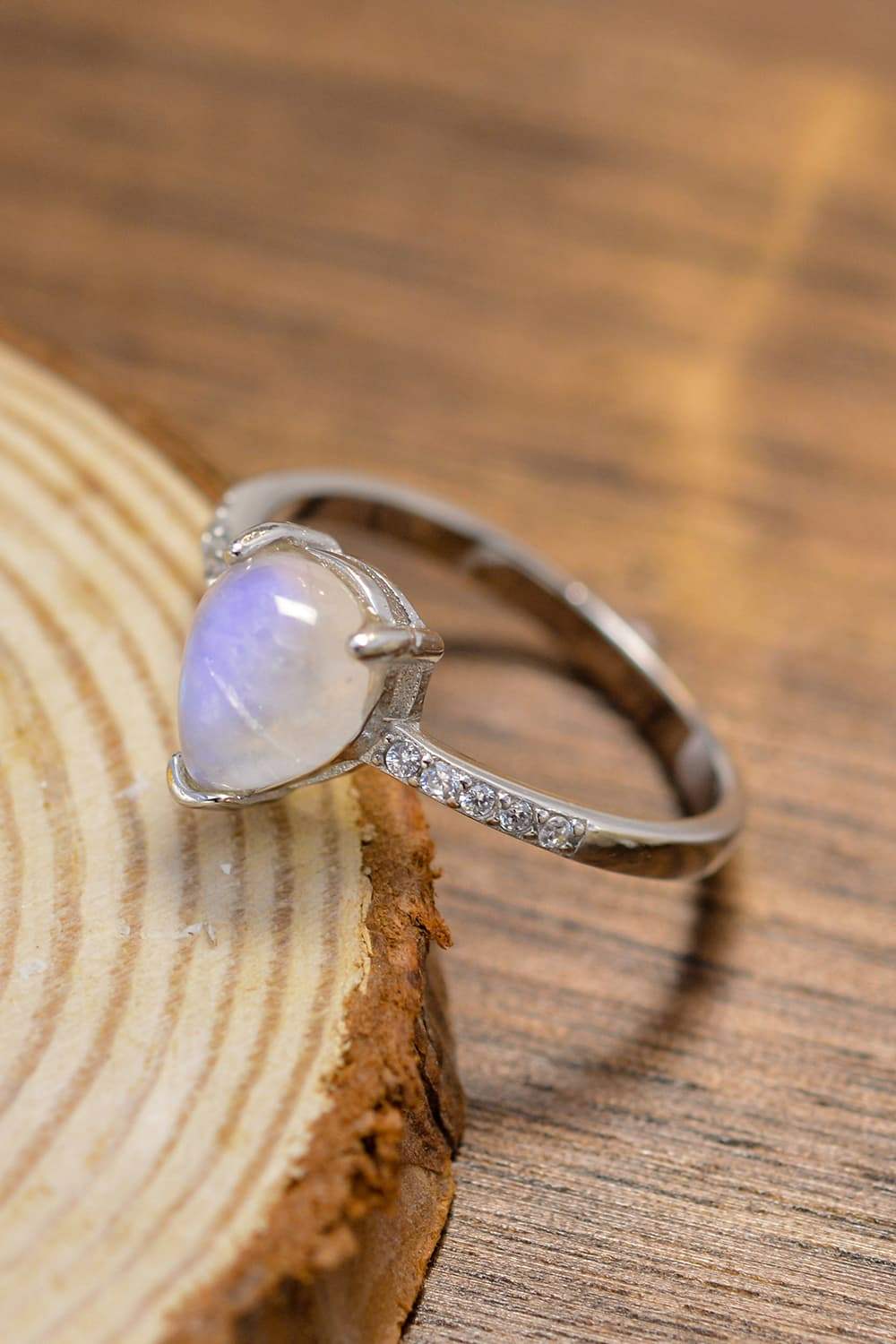 High Quality Natural Moonstone Teardrop Side Stone Ring Moonstone - Tophatter Daily Deals