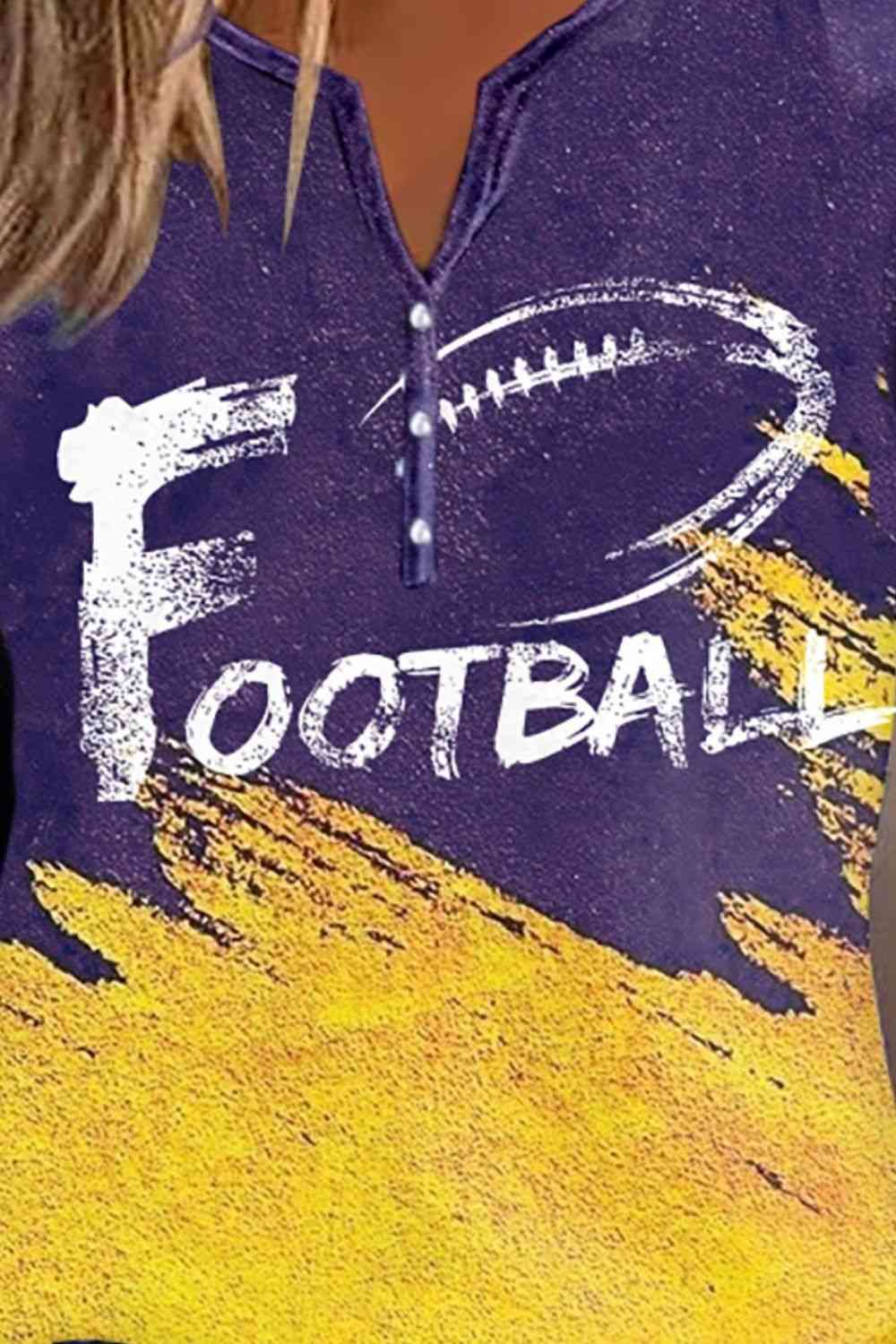 FOOTBALL Graphic Notched Neck Long Sleeve T-Shirt Women's T-Shirts - Tophatter Daily Deals